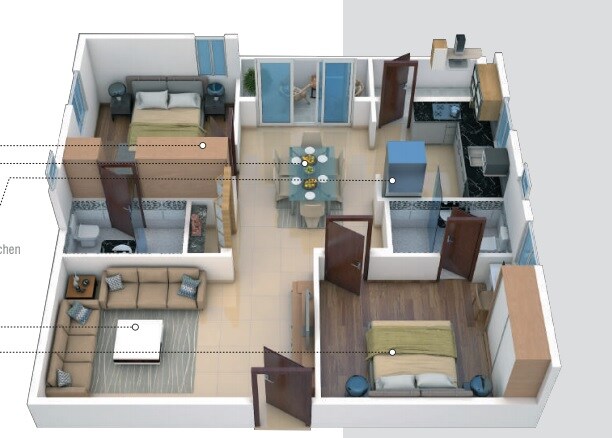 Floor plan of 2 BHK 1155 Sq. Ft. Apartment in SLN Meadows Chokkanahalli, Bangalore