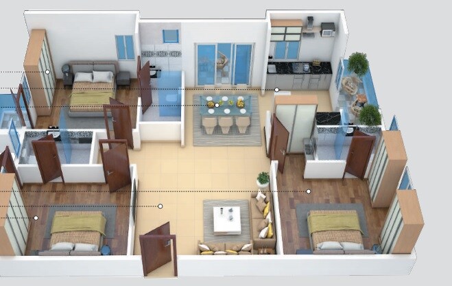 Floor plan of 3 BHK 1600 Sq. Ft. Apartment in SLN Meadows Chokkanahalli, Bangalore