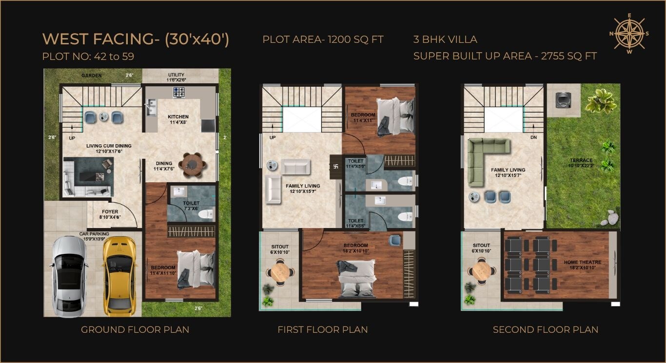 Floor plan of 3 BHK 2755 Sq. Ft. Villa in SLN Nidhi Palms, Bangalore