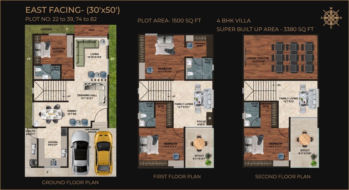 Floor plan of 4 BHK 3380 Sq. Ft. Villa in SLN Nidhi Palms, Bangalore