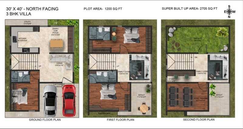 Floor plan of 3 BHK 2705 Sq. Ft. Villa in SLN Palazzo, Bangalore