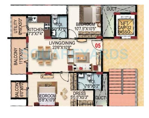 2 BHK 1098 Sq. Ft. Apartment in SLS Sapphire