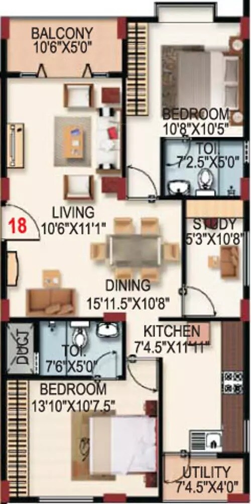 Floor plan of 2 BHK Apartment - 1220 sq. ft. in SLS Sapphire, Bangalore