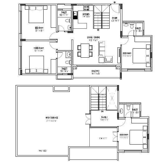 Floor plan of 4 BHK 1914 Sq. Ft. Penthouse in SLV Central Park, Bangalore