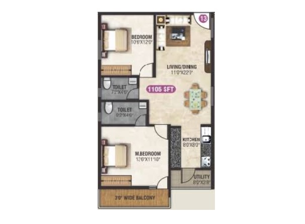 2 BHK 1105 Sq. Ft. Apartment in SLV Enclave KR Puram