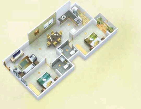 Floor plan of 2 BHK 1029 Sq. Ft. Apartment in SLV Fedora, Bangalore