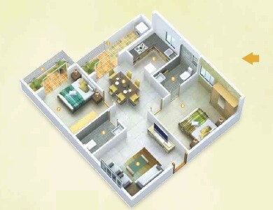 Floor plan of 2 BHK 1158 Sq. Ft. Apartment in SLV Fedora, Bangalore