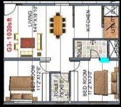 Floor plan of 2 BHK 1030 Sq. Ft. Apartment in SLV Ideal Nest, Bangalore