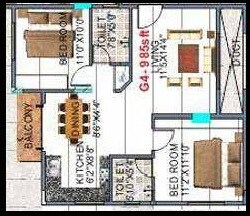 Floor plan of 2 BHK 985 Sq. Ft. Apartment in SLV Ideal Nest, Bangalore