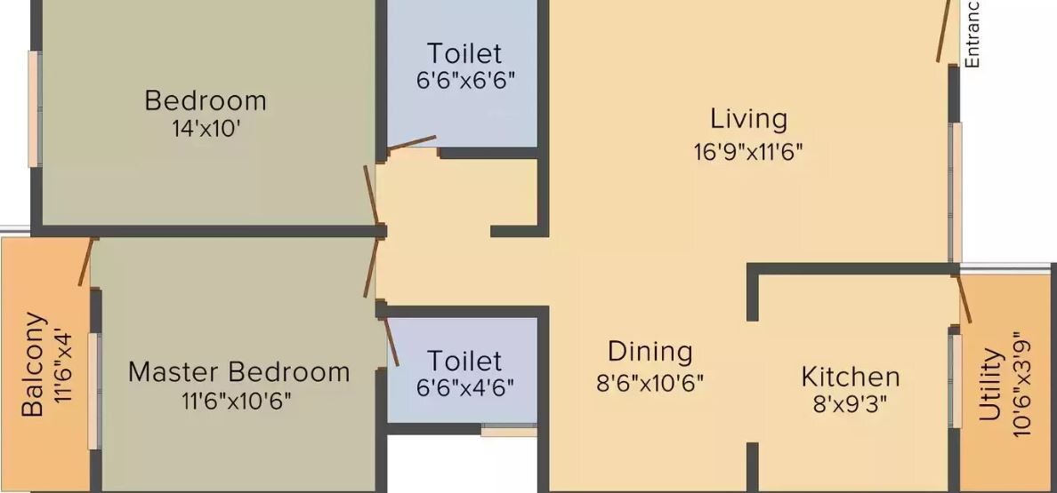 Floor plan of 3 BHK 1245 Sq. Ft. Apartment in SLV Prinss, Bangalore