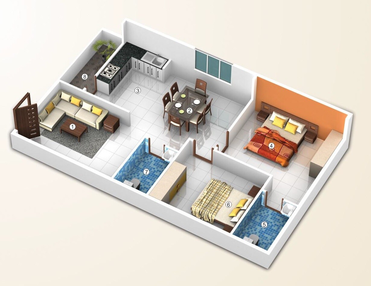 Floor plan of 2 BHK 1145 Sq. Ft. Apartment in SLV Roshan Enclave, Bangalore