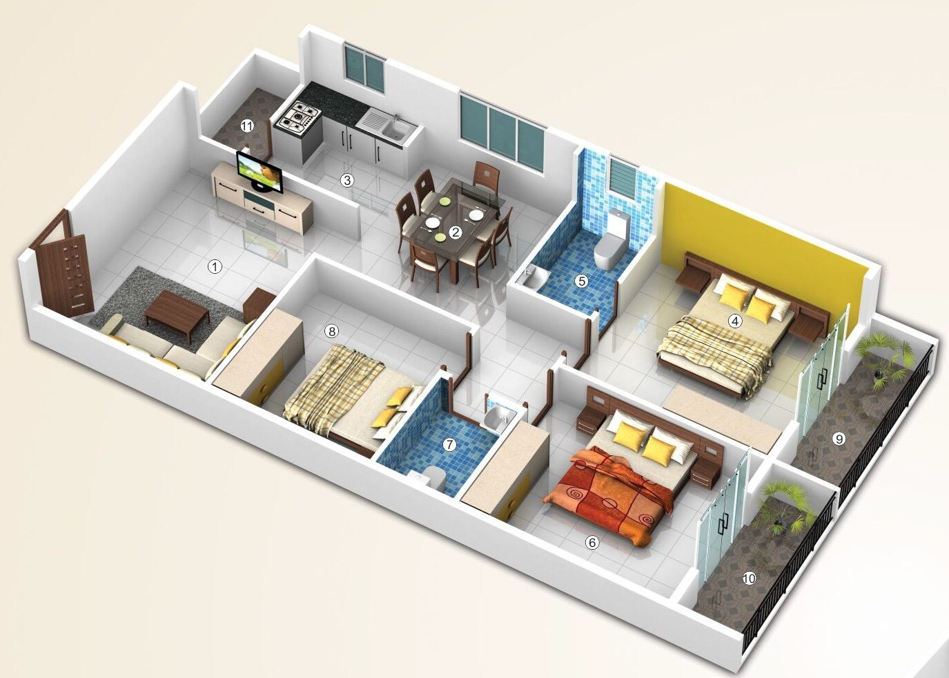 Floor plan of 3 BHK 1420 Sq. Ft. Apartment in SLV Roshan Enclave, Bangalore