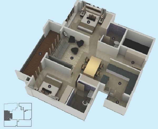 Floor plan of 2 BHK 1025 Sq. Ft. Apartment in SLV Sky Houses, Bangalore