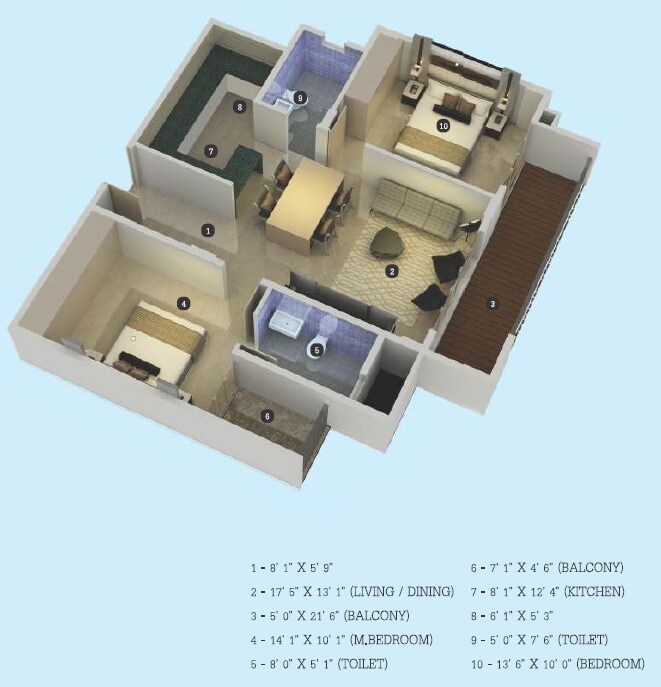 Floor plan of 2 BHK 1170 Sq. Ft. Apartment in SLV Sky Houses, Bangalore