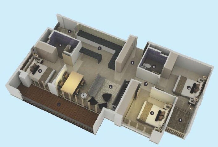 Floor plan of 3 BHK 1375 Sq. Ft. Apartment in SLV Sky Houses, Bangalore