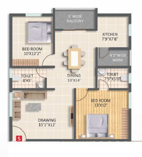 Floor plan of 2 BHK 1155 Sq. Ft. Apartment in SM Gardenia, Bangalore
