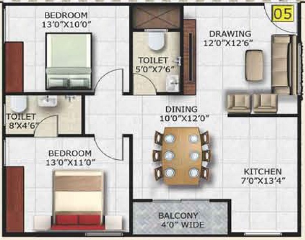 2 BHK 1040 Sq. Ft. Apartment in SM Zinnia