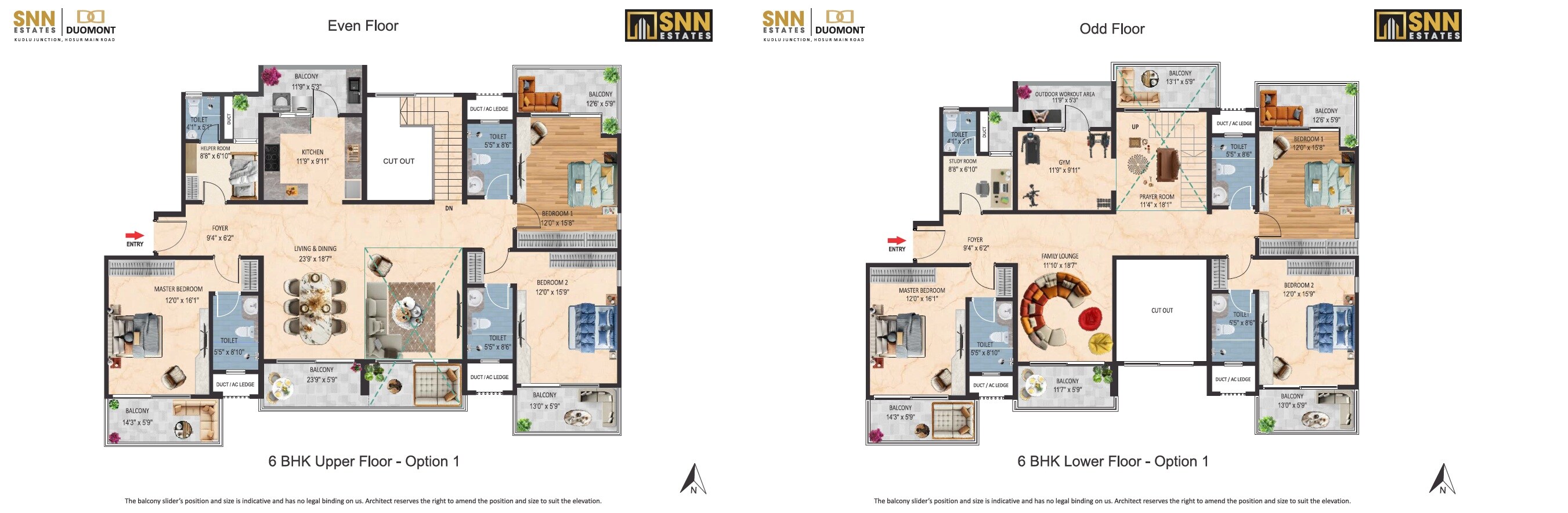 Floor plan of 6 BHK 5800 Sq. Ft. Apartment in SNN Estates Duomont, Bangalore