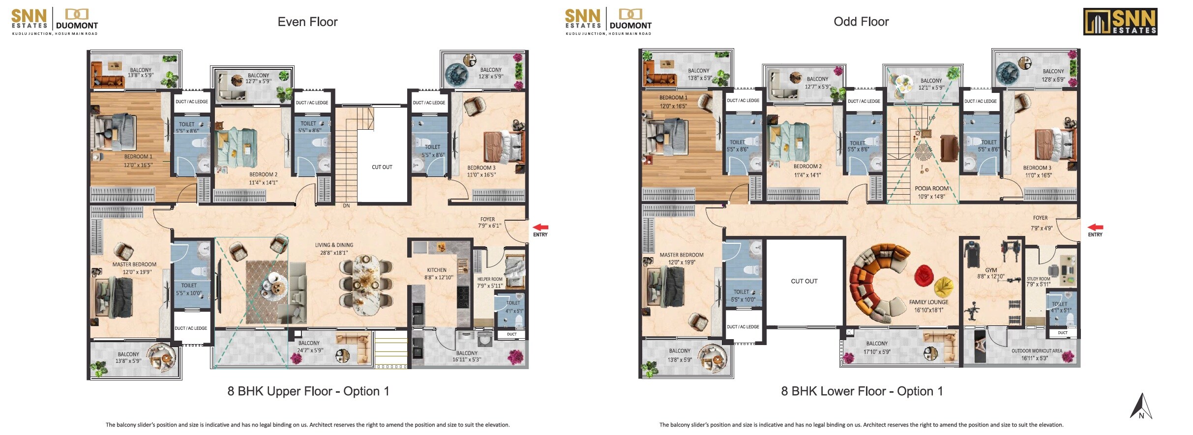 Floor plan of 8 BHK 7000 Sq. Ft. Apartment in SNN Estates Duomont, Bangalore
