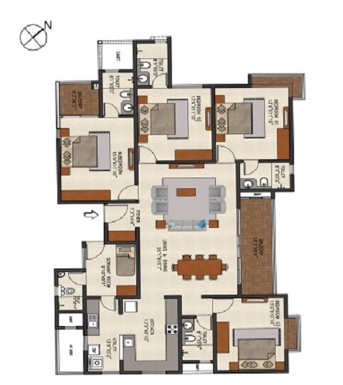 Floor plan of 4 BHK 3460 Sq. Ft. Apartment in SNN Raj Etternia, Bangalore