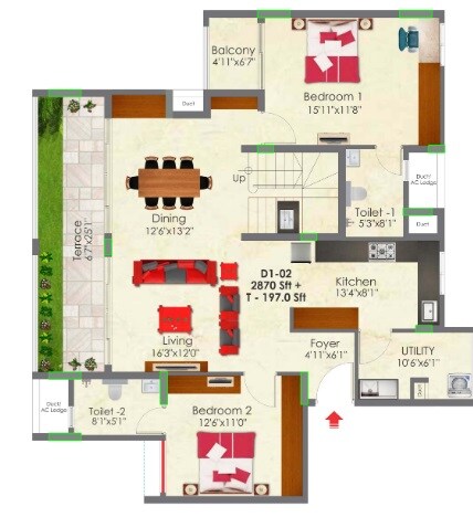 Floor plan of 4 BHK 2870 Sq. Ft. Apartment in SNN Raj GreenBay, Bangalore