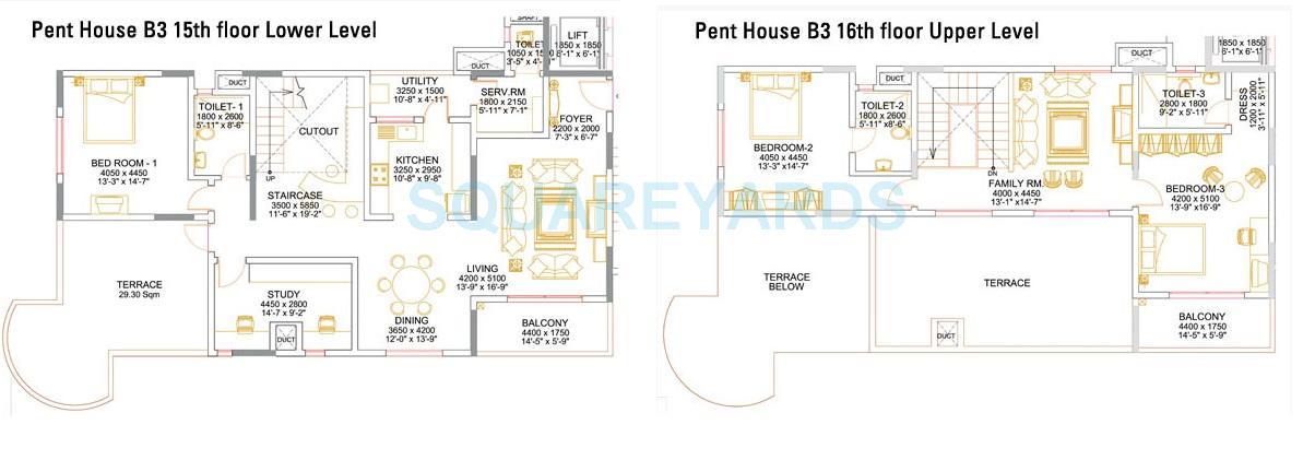 Floor plan of 3 BHK 3278 Sq. Ft. Penthouse in Sobha Althea, Bangalore