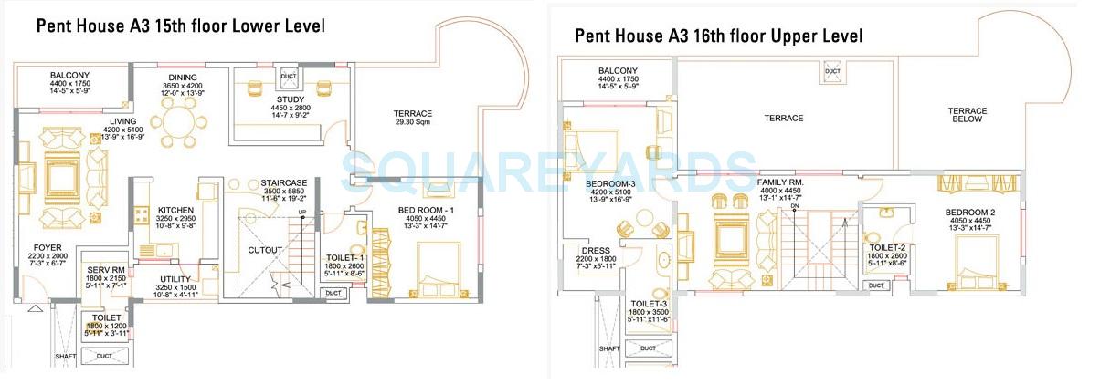 Floor plan of 3 BHK 3339 Sq. Ft. Apartment in Sobha Althea, Bangalore