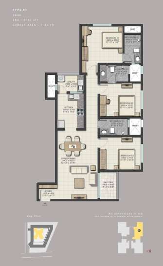 3 BHK 1682 Sq. Ft. Apartment in Sobha Athena