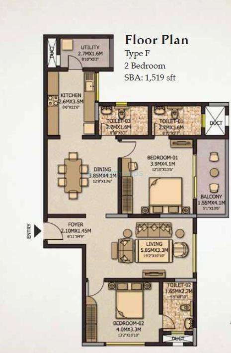 2 BHK 1519 Sq. Ft. Apartment in Sobha City Casa Serenita