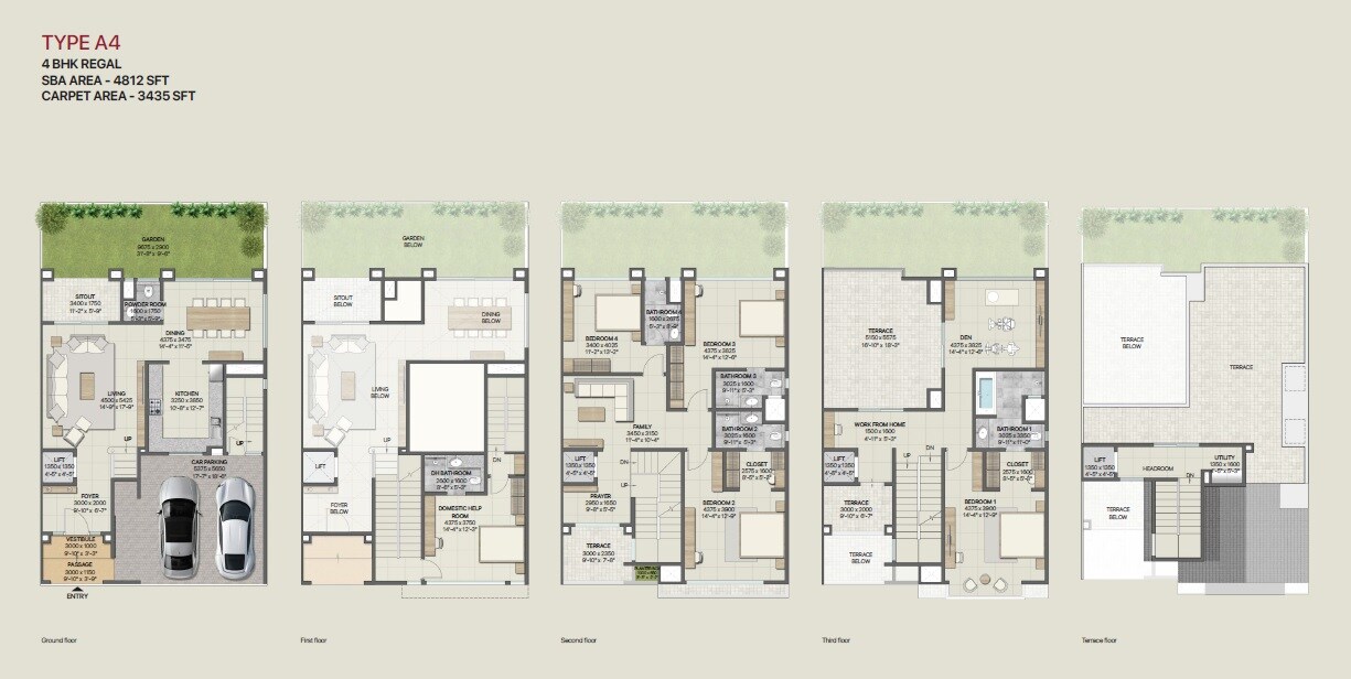 Floor plan of 4 BHK 4812 Sq. Ft. Row House in Sobha Crystal Meadows, Bangalore