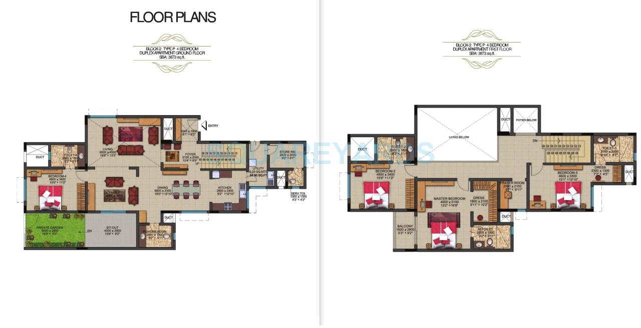 Floor plan of 4 BHK 3873 Sq. Ft. Apartment in Sobha Dew Flower, Bangalore
