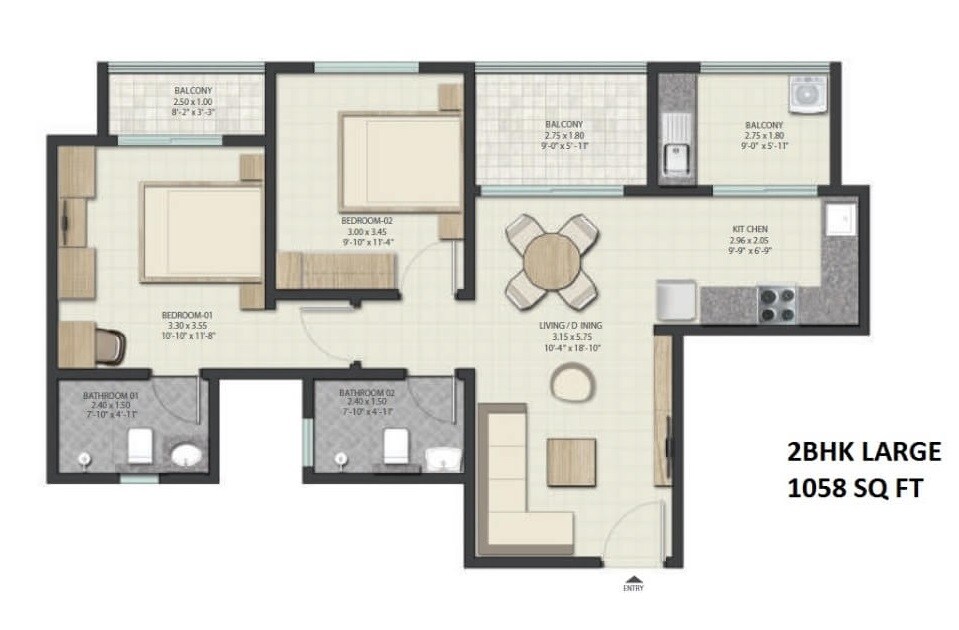  2 BHK Apartment at Sobha Dream Gardens, Thanisandra Main Road – for Rent
