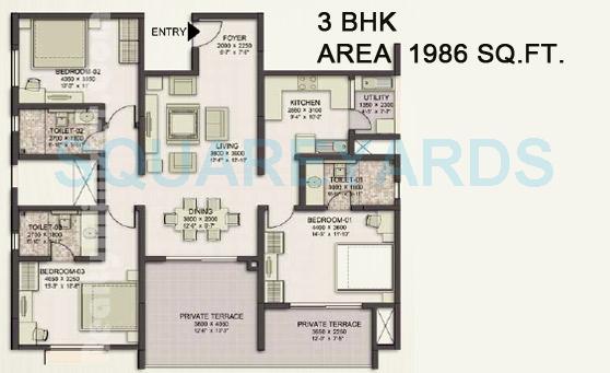 3 BHK 1986 Sq. Ft. Apartment