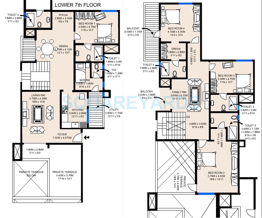 Floor plan of 4 BHK 3725 Sq. Ft. Apartment in Sobha Fiorella, Bangalore