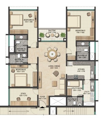 Floor plan of 3 BHK 1803 Sq. Ft. Apartment in Sobha Forest Edge, Bangalore
