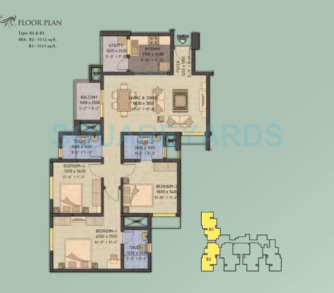 3 BHK 1512 Sq. Ft. Apartment in Sobha Forest View