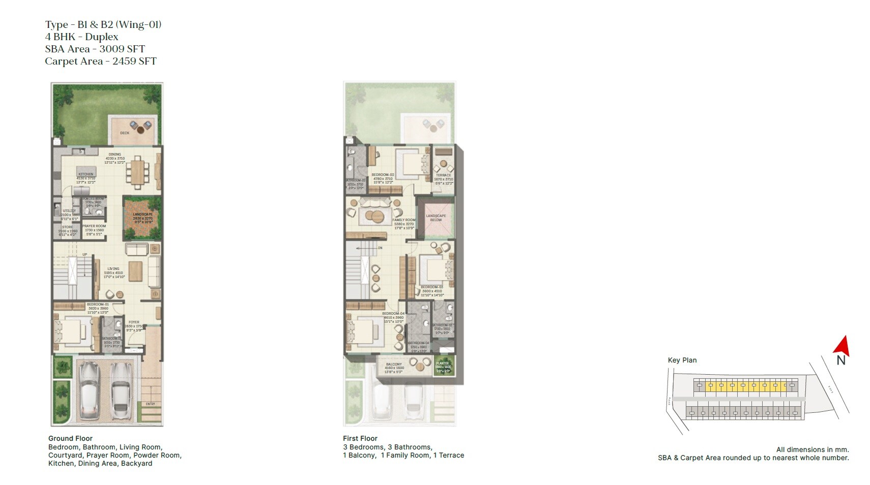 Floor plan of 4 BHK 3009 Sq. Ft. Row House in Sobha Galera, Bangalore