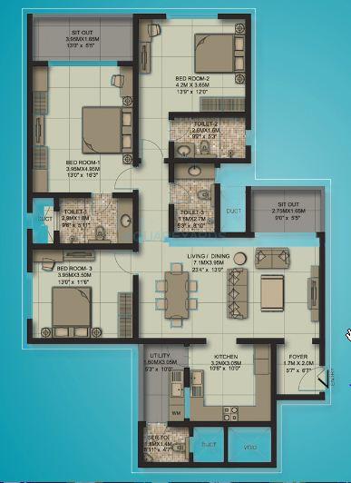 3 BHK 1935 Sq. Ft. Apartment
