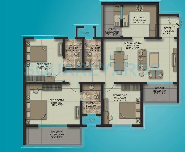 3 BHK 1852 Sq. Ft. Apartment