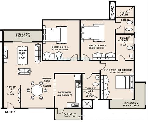 3 BHK 1657 Sq. Ft. Apartment