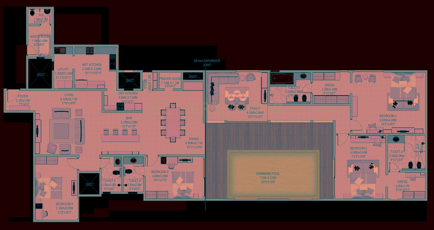 Floor plan of 4 BHK 3995 Sq. Ft. Apartment in Sobha Indraprastha, Bangalore