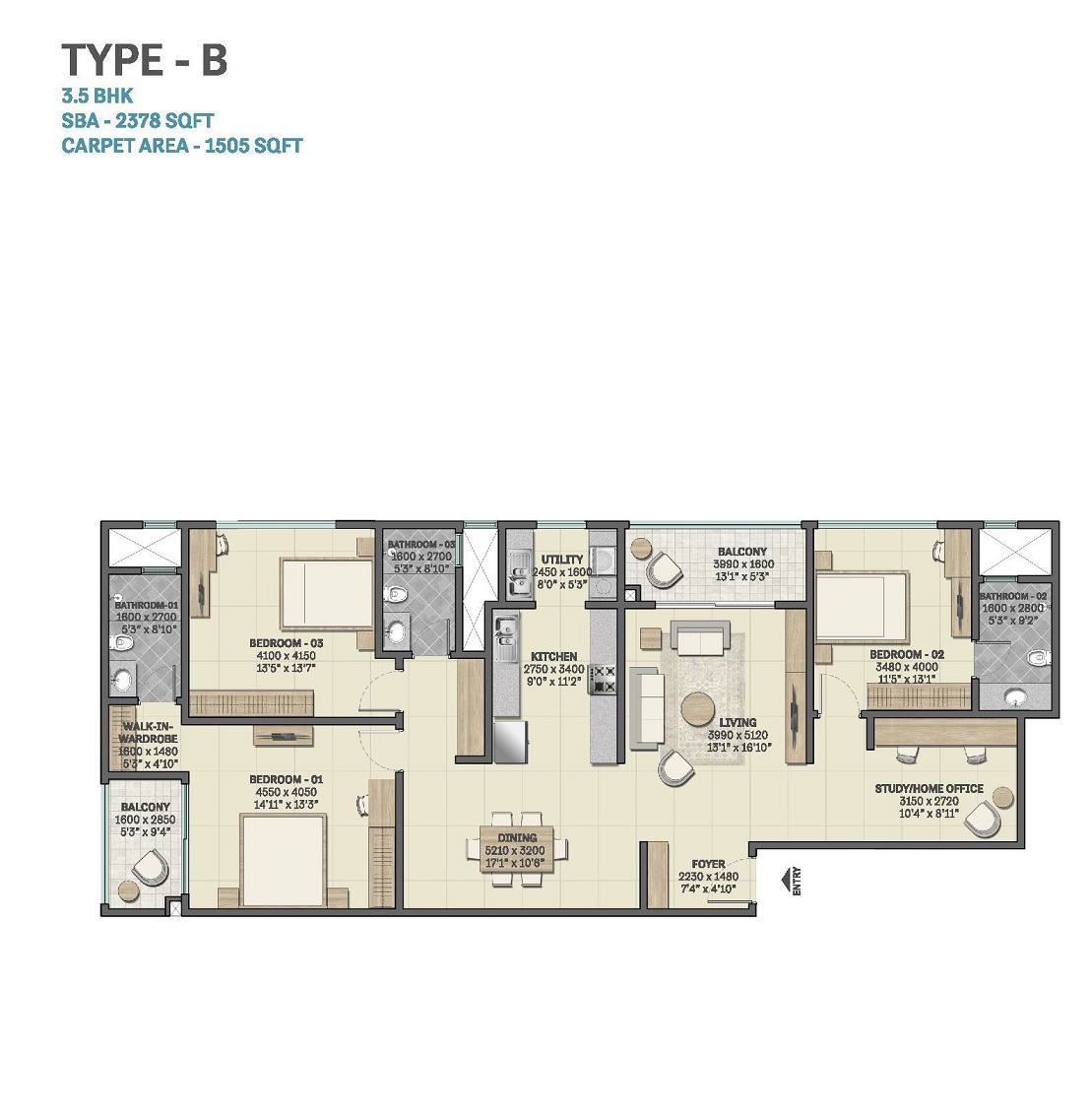 3 BHK 2378 Sq. Ft. Apartment in Sobha Insignia