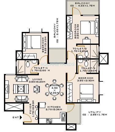 3 BHK 1675 Sq. Ft. Apartment