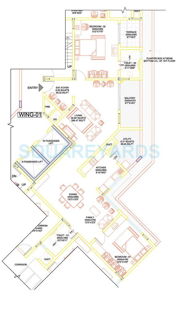 Floor plan of 2 BHK 2064 Sq. Ft. Apartment in Sobha Lavender, Bangalore