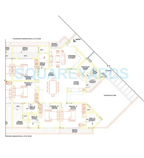 Floor plan of 4 BHK 2911 Sq. Ft. Apartment in Sobha Lavender, Bangalore