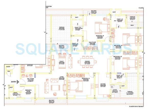 Floor plan of 4 BHK 3528 Sq. Ft. Apartment in Sobha Lavender, Bangalore