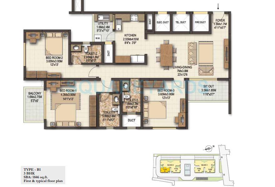 3 BHK 1846 Sq. Ft. Apartment