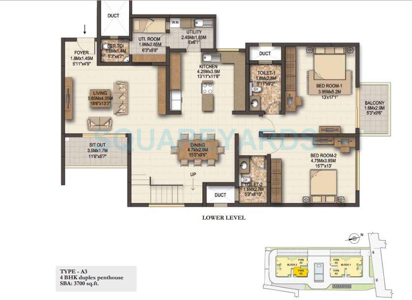 4 BHK 3700 Sq. Ft. Apartment