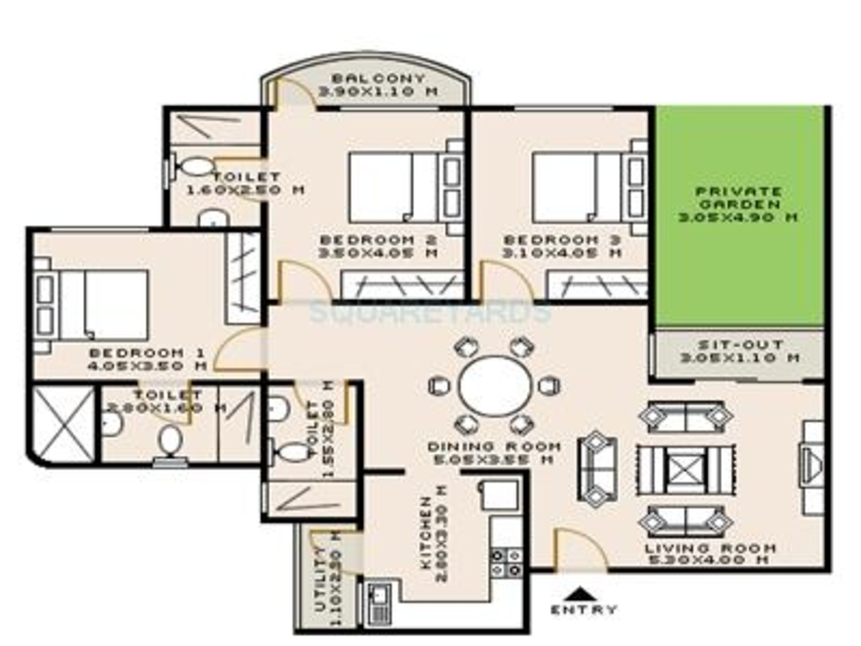 3 BHK 1636 Sq. Ft. Apartment in Sobha Mayflower