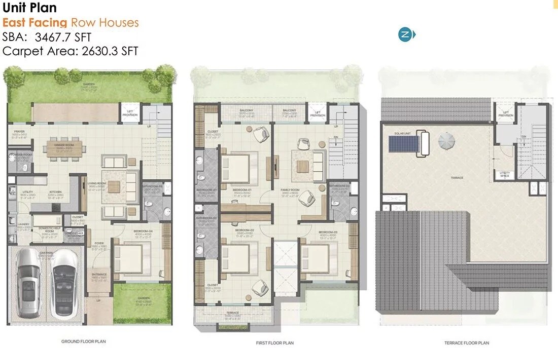 Floor plan of 4 BHK 3467 Sq. Ft. Row House in Sobha Oakshire, Bangalore